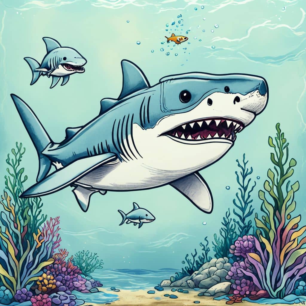 Colored Shark snorkeling with fish