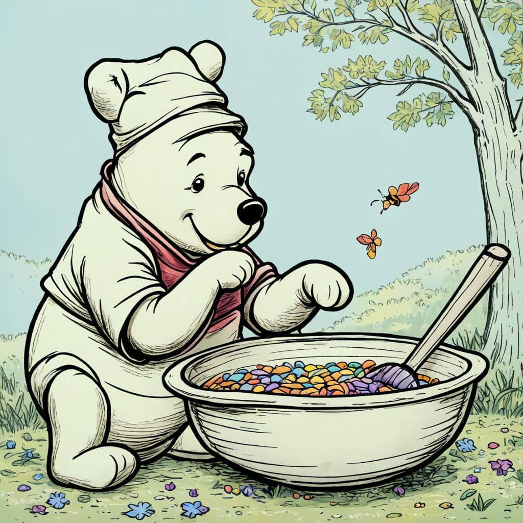 Colored Winnie The Pooh - the bear from Winnie The Pooh pretending to be a chef