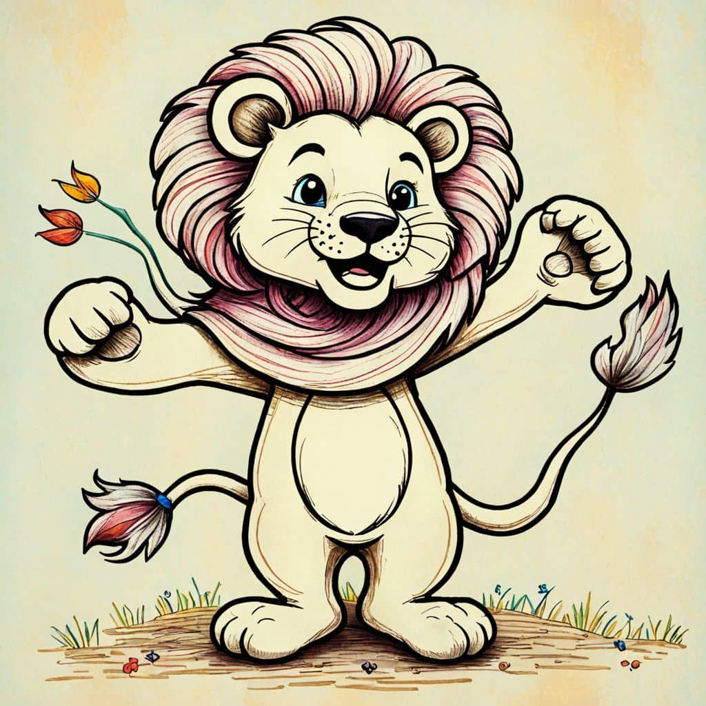 Colored Lion spinning with a scarf