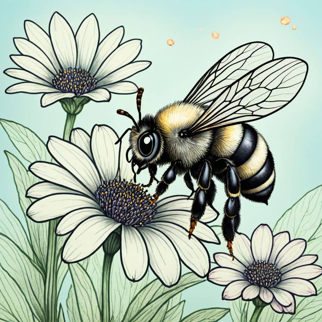 Colored Bee inspecting a marigold