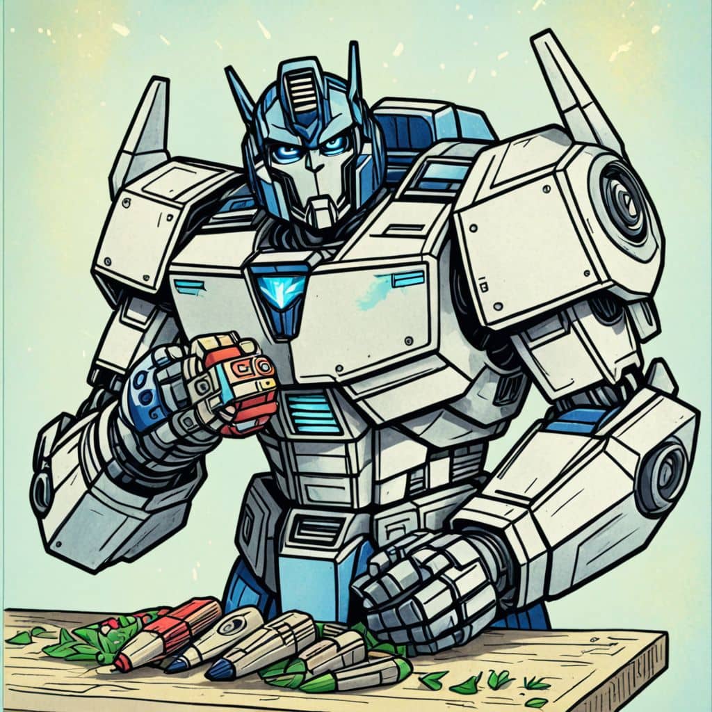 Colored Ironhide - the warrior from Transformers munching on cookies