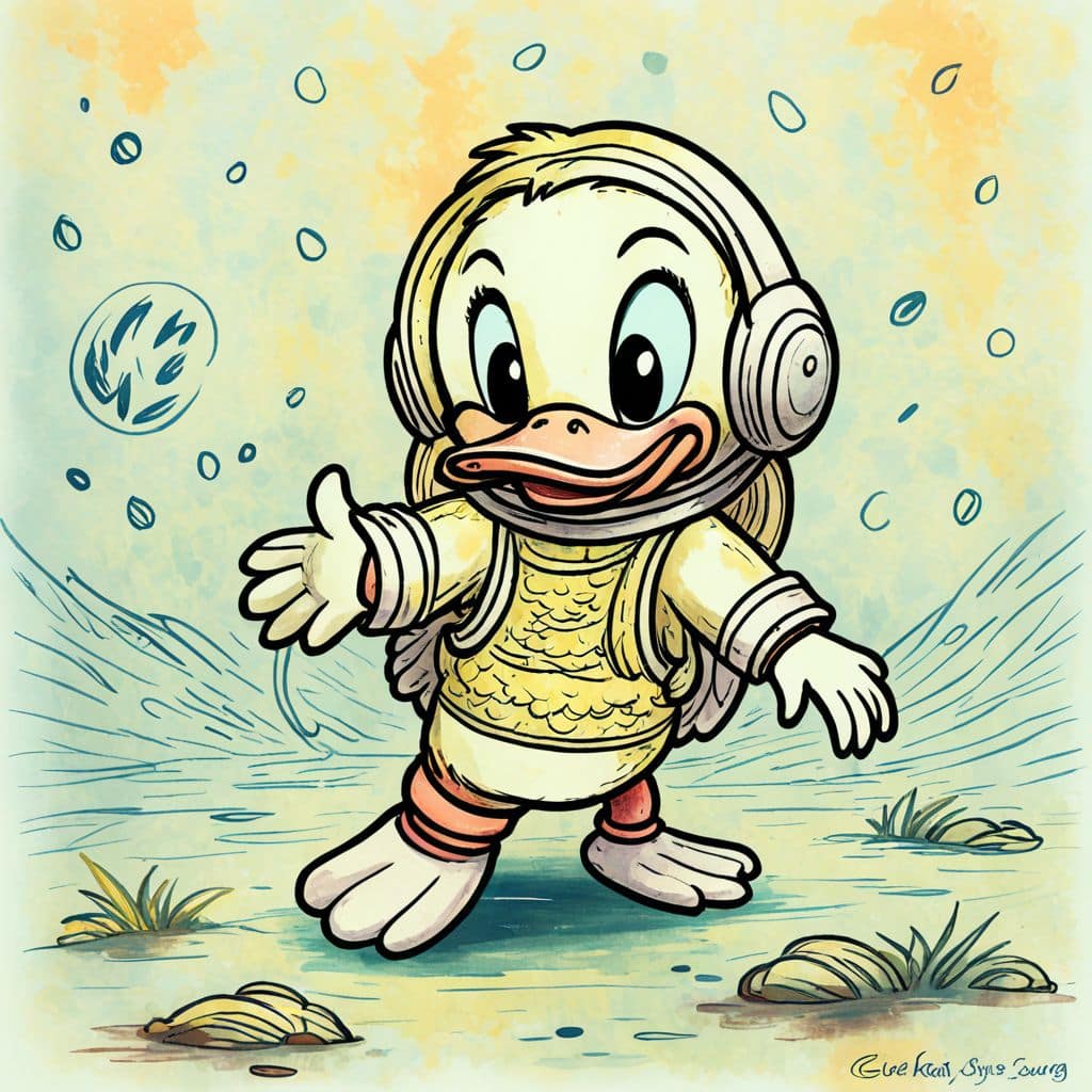 Colored Duck astronaut on the moon