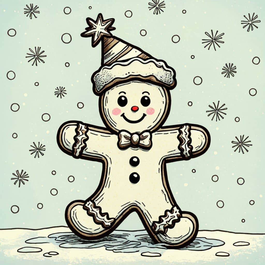 Colored Gingerbread Man wearing a New Year's party hat