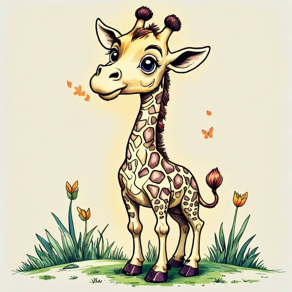 Colored Chibi Giraffe standing on one leg.