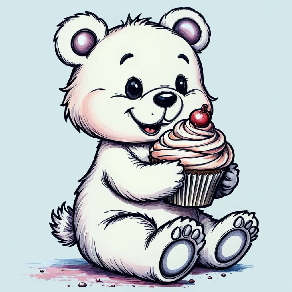 Colored Cupcake bear hugging a cupcake.
