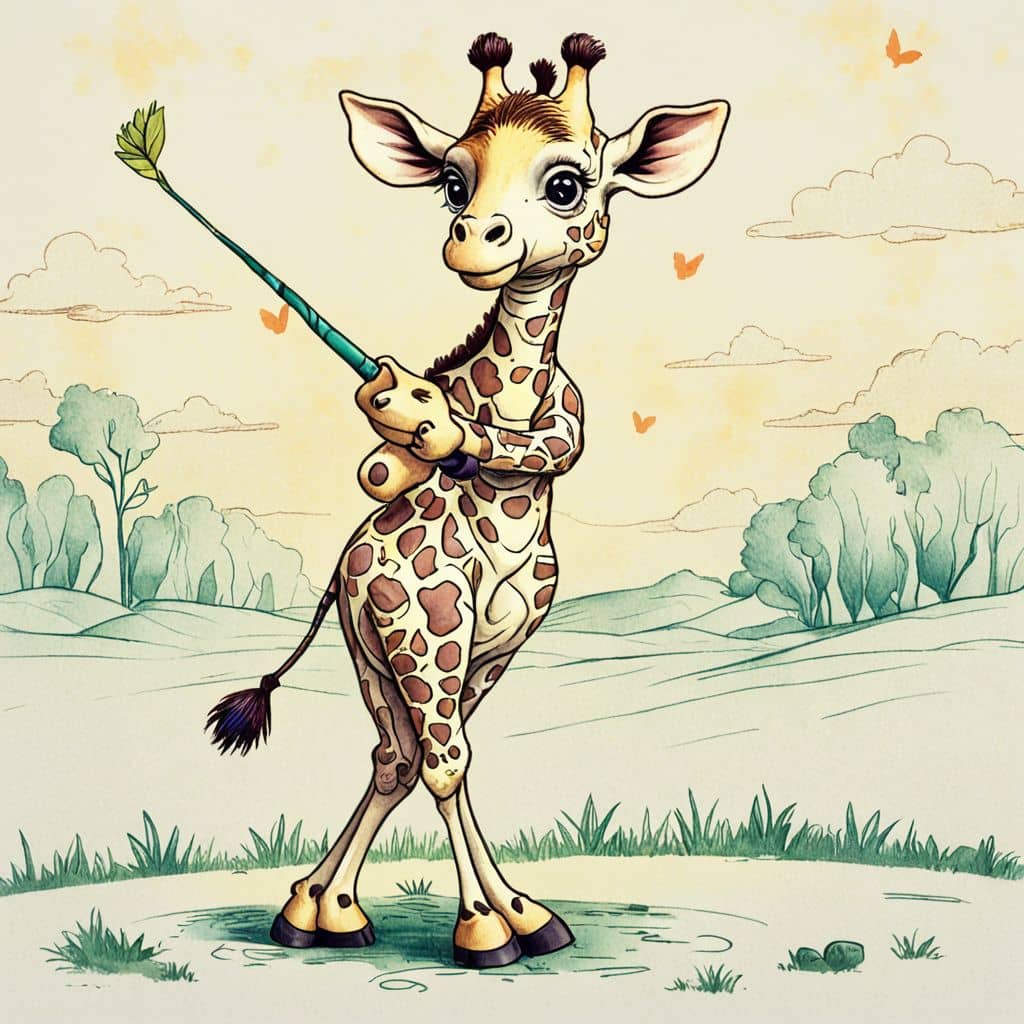 Colored Giraffe swinging a golf club