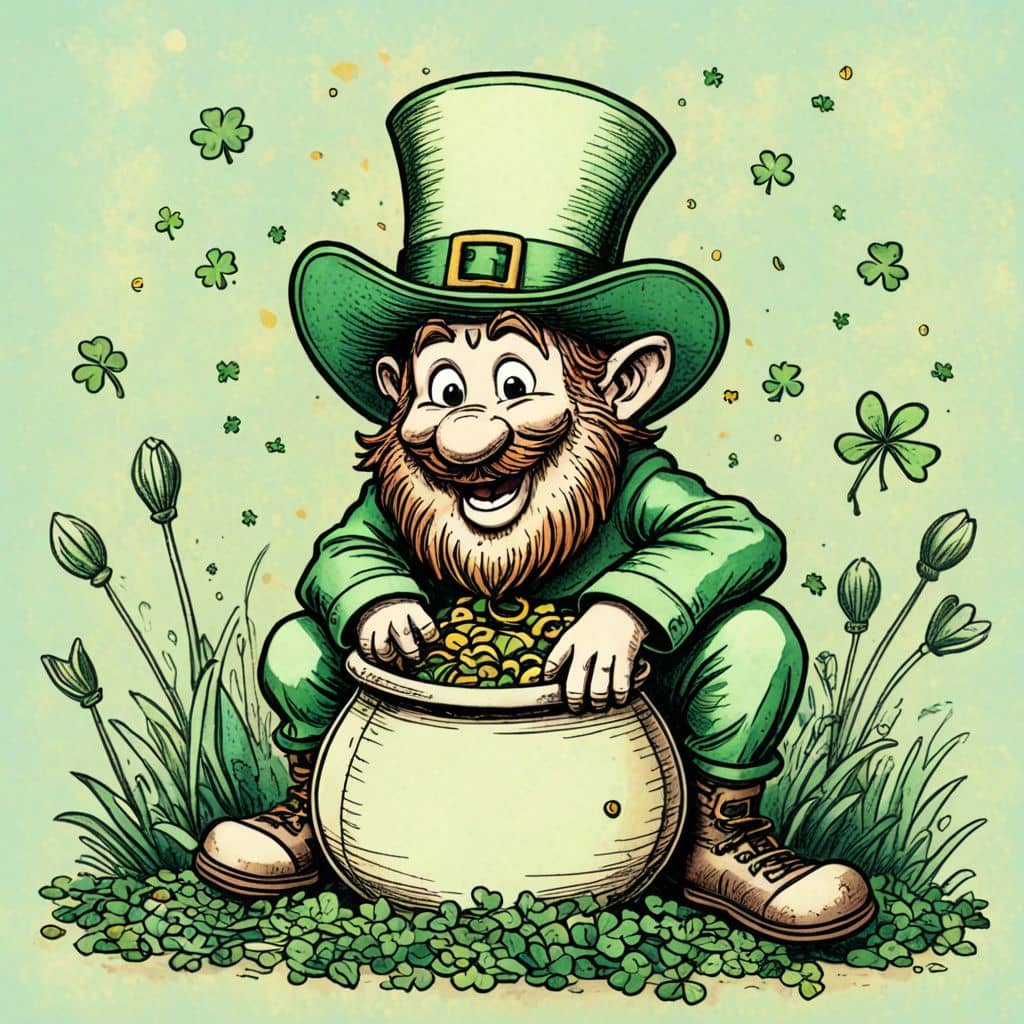 Colored Leprechaun hiding a pot of gold