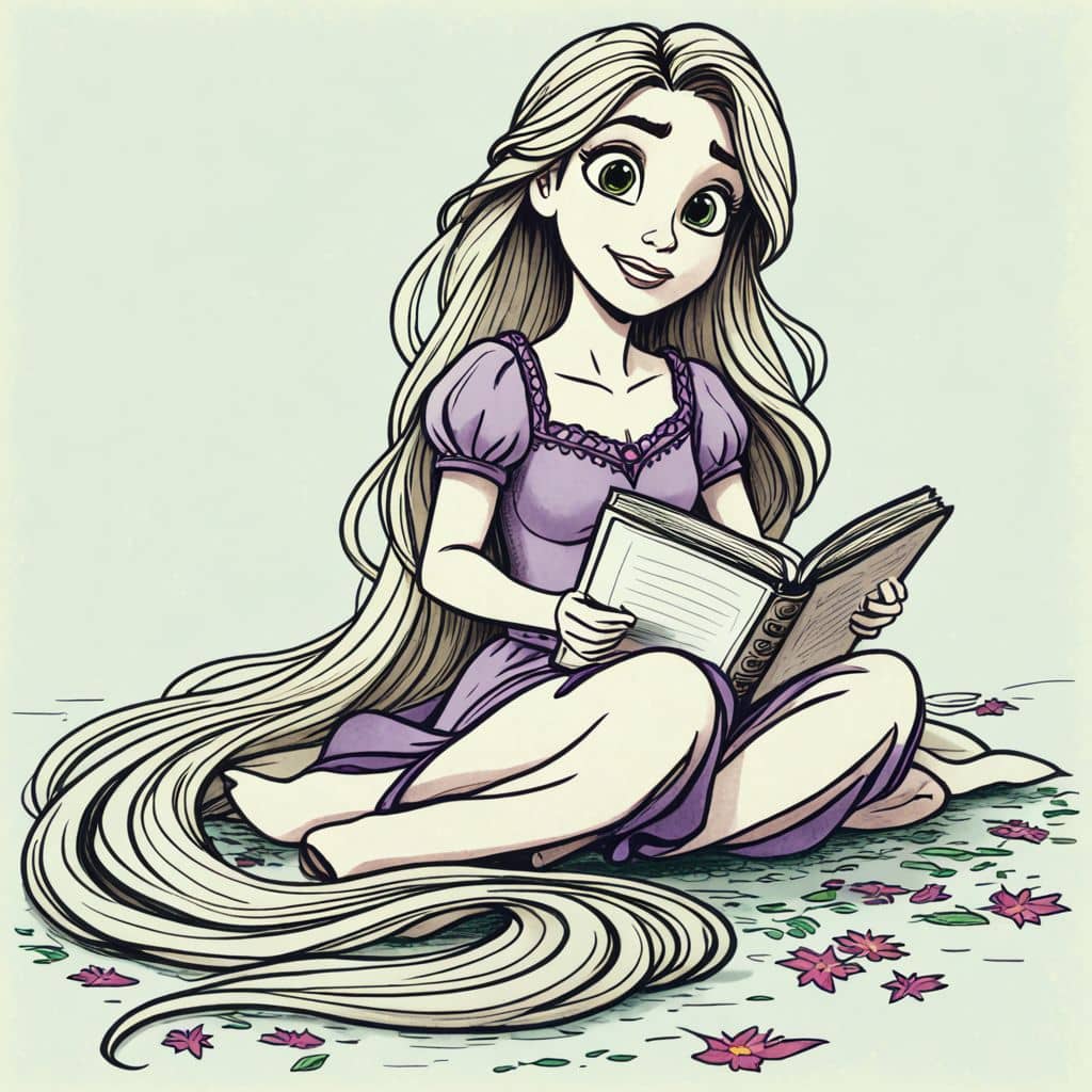 Colored Rapunzel from Tangled reading a book