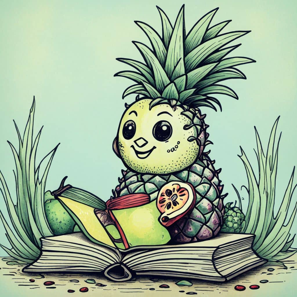 Colored Pineapple reading a book
