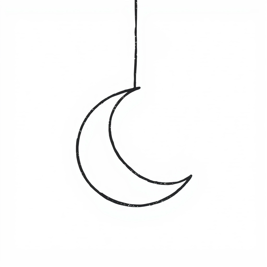 Crescent Moon hanging from a string