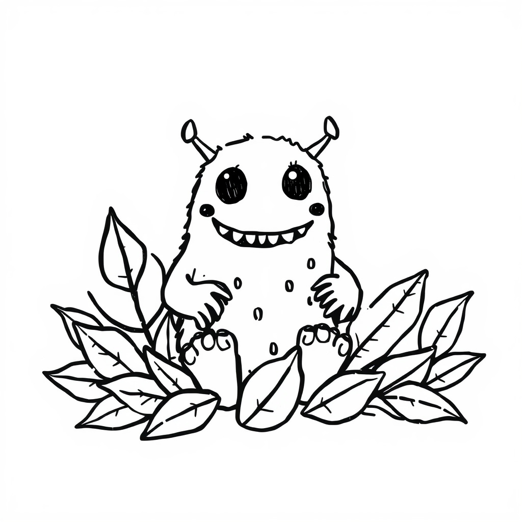 Cute Monster playing in leaves