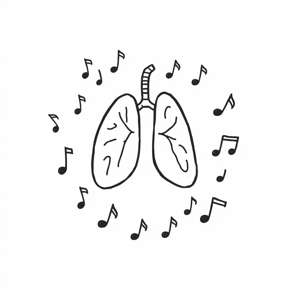 Lungs surrounded by musical notes