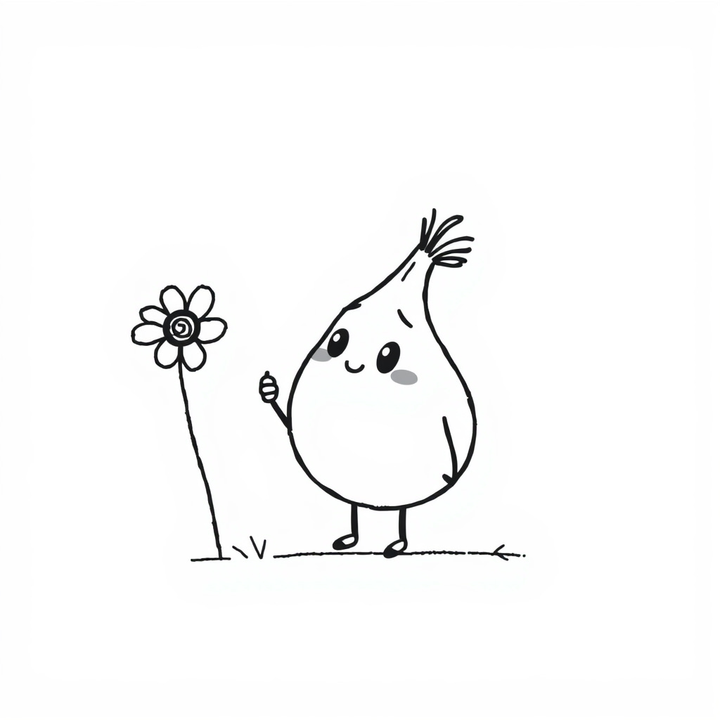 Onion admiring a flower