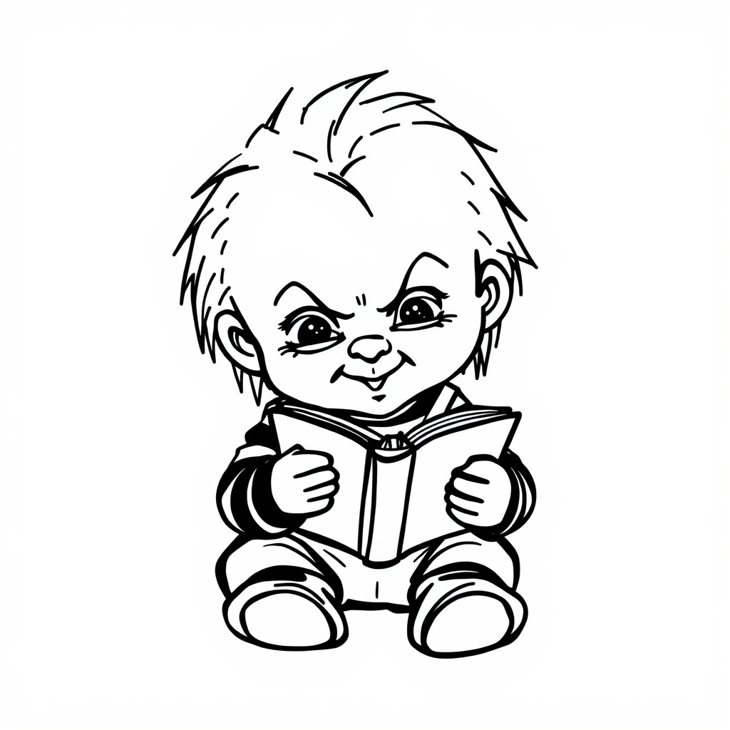 Chucky reading a book