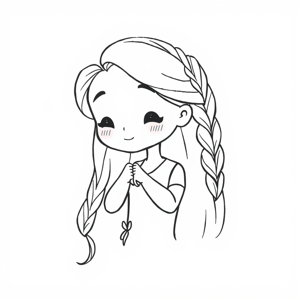 Rapunzel braiding her hair