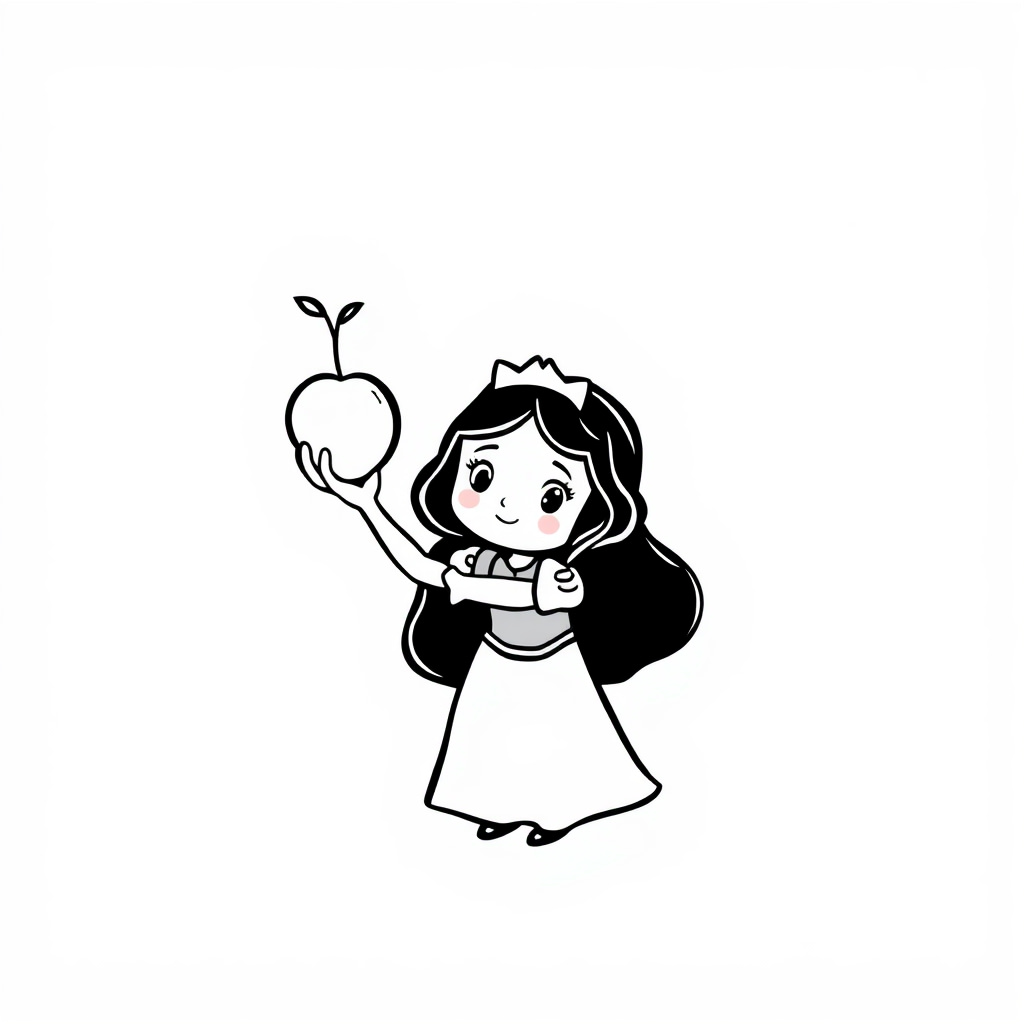 Snow White picking an apple