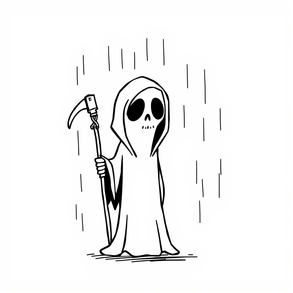 Grim Reaper standing in the rain