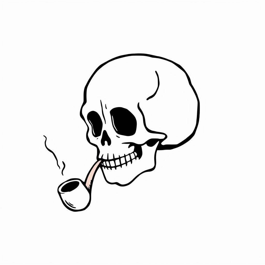 Skull smoking an old pipe