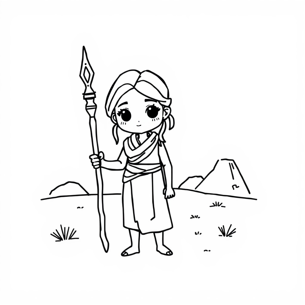 Rey holding her staff in the desert