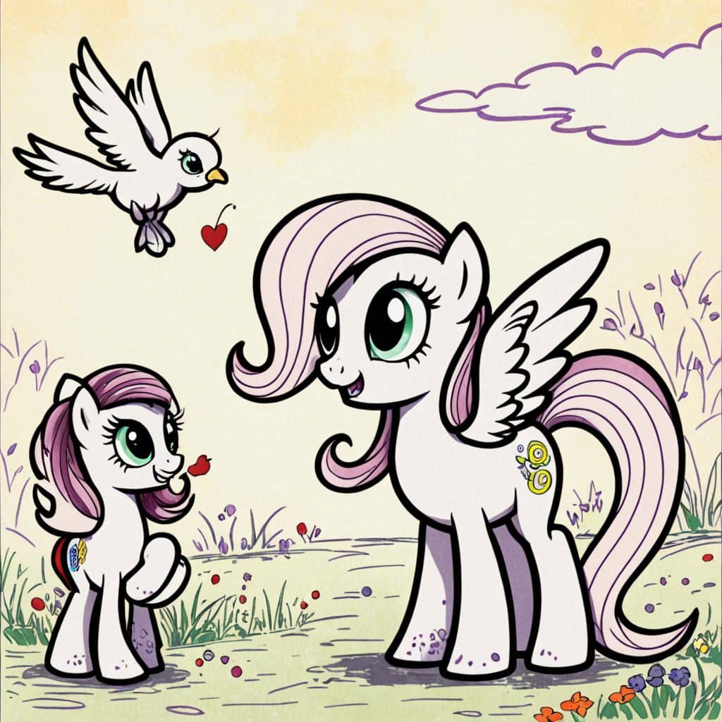 Colored Fluttershy feeding birds