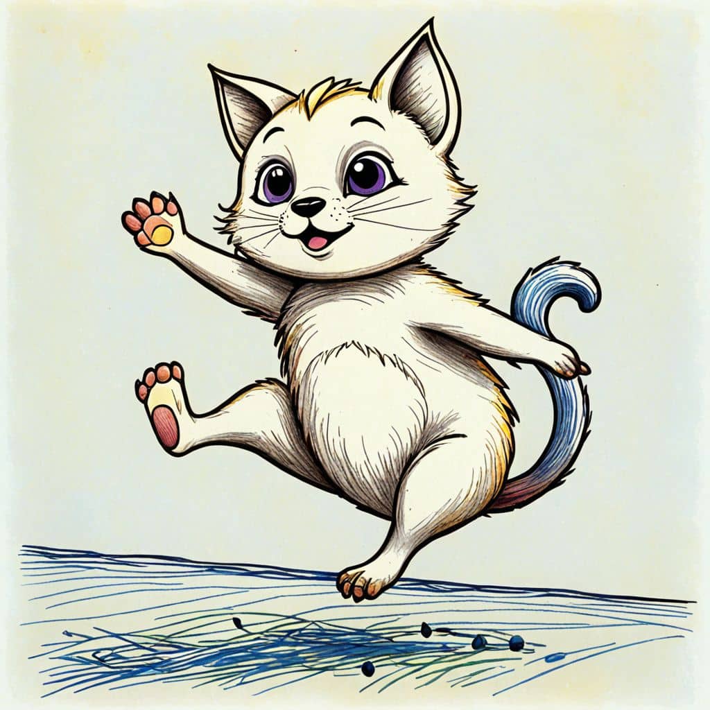 Colored Cat doing gymnastics