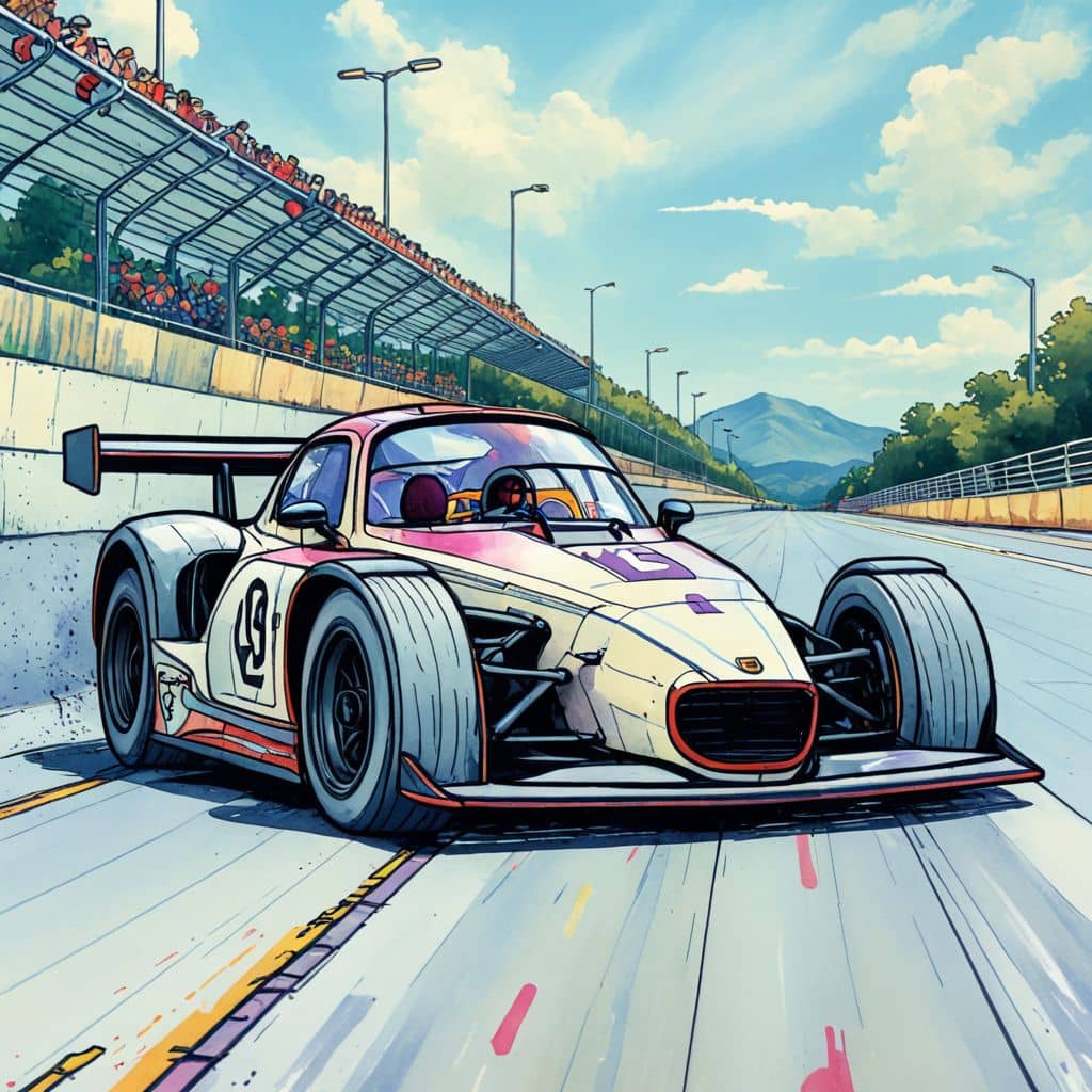 Colored Race car revving its engine on the start line
