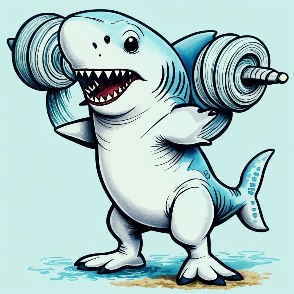 Colored Shark lifting dumbbells