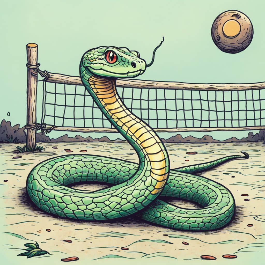 Colored Snake playing volleyball