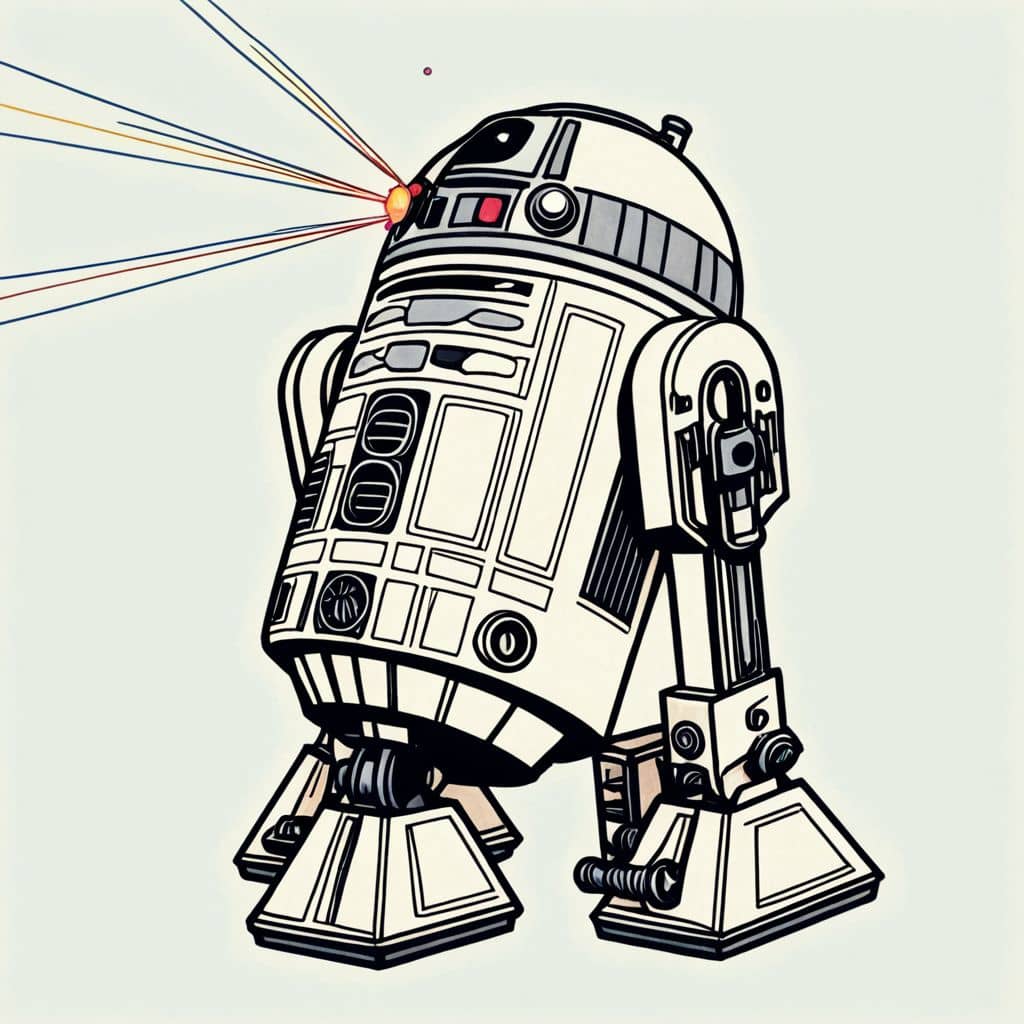 Colored R2-D2 projecting a hologram