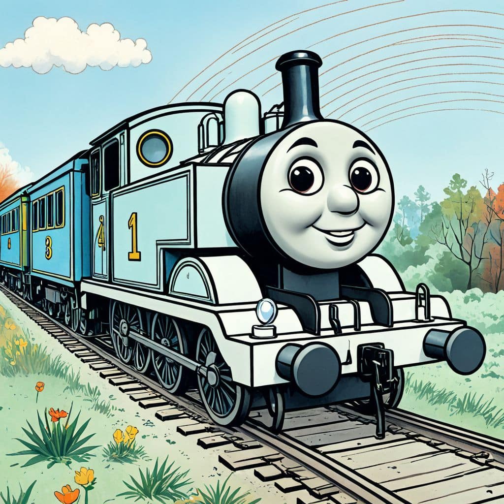 Colored Thomas - the train from Thomas & Friends under a rainbow