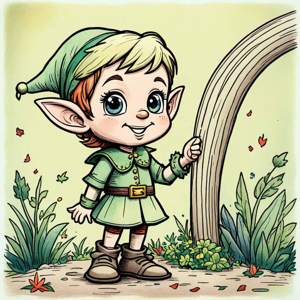 Colored Elf cartoon character painting a rainbow