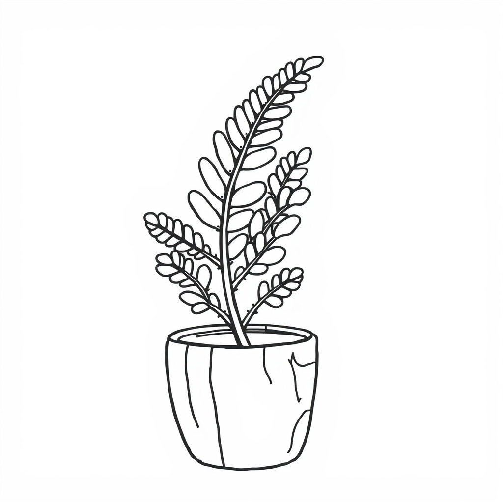 Fern in a wooden pot.