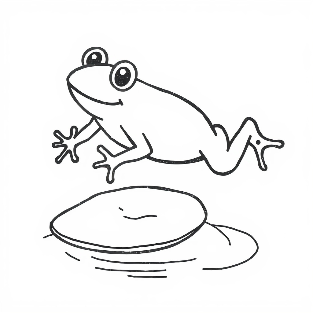 Frog leaping over a lily pad.