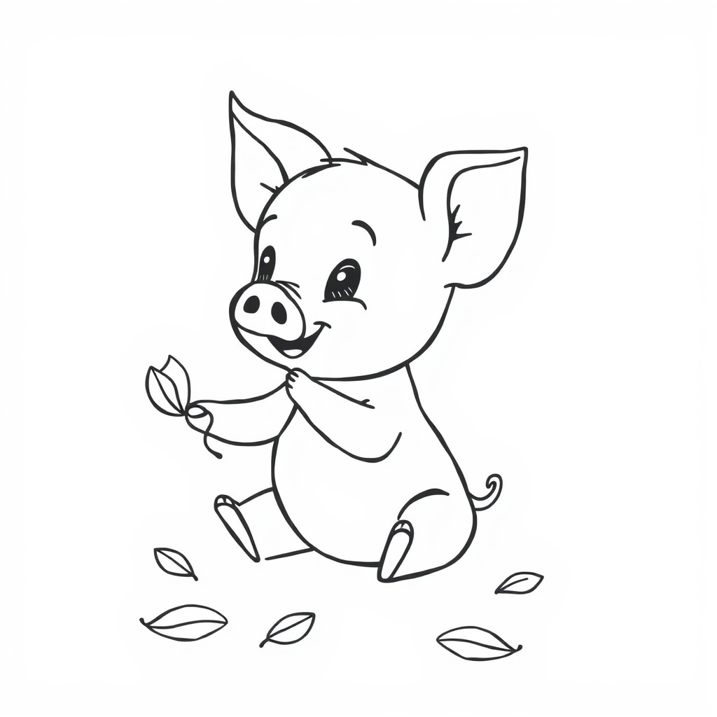 Piglet playing with leaves.