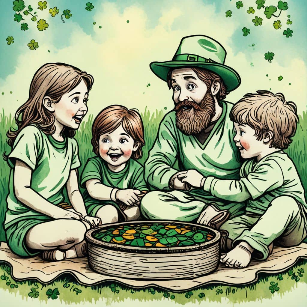 Colored Family having a St Patrick's Day picnic.