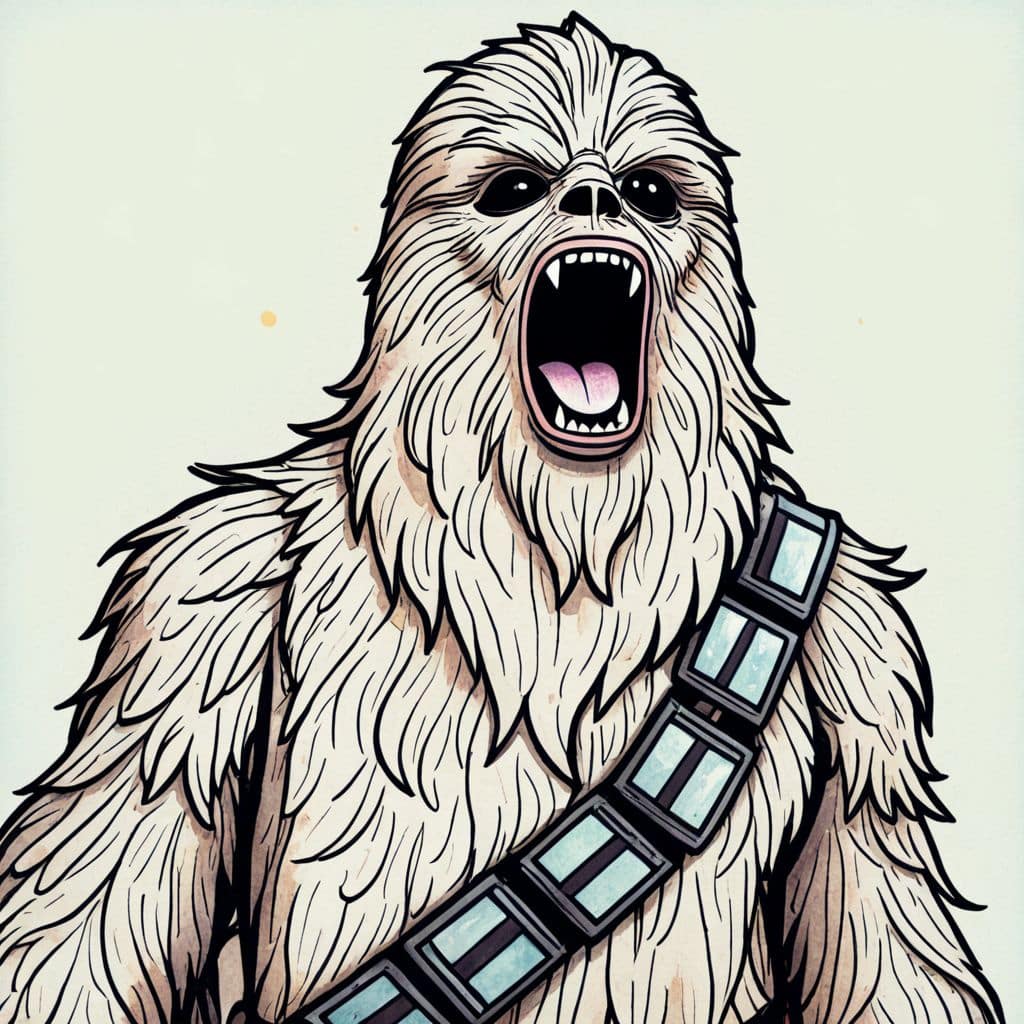Colored Chewbacca roaring loudly