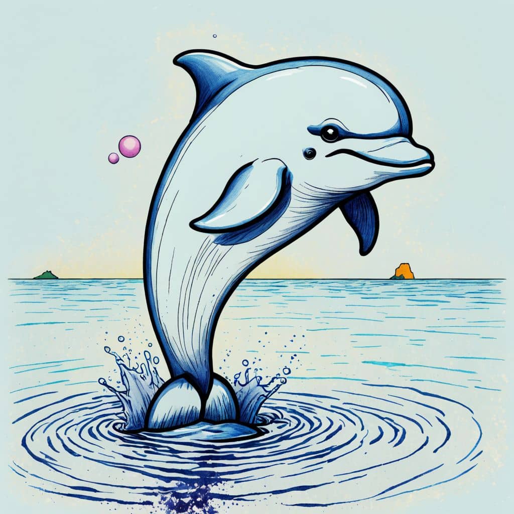 Colored Dolphin balancing on tail.