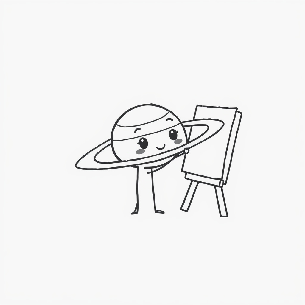 Saturn painting a canvas.