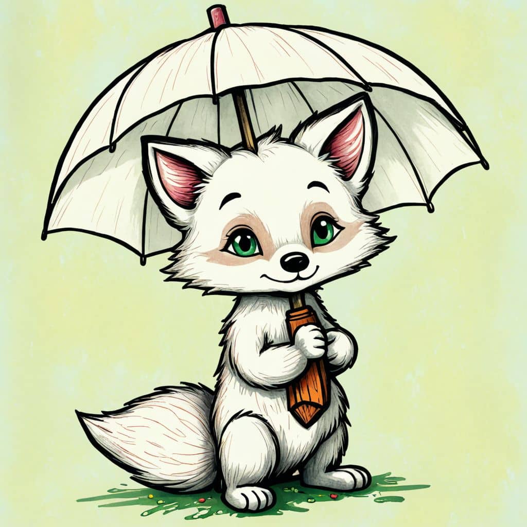 Colored Fox holding an umbrella