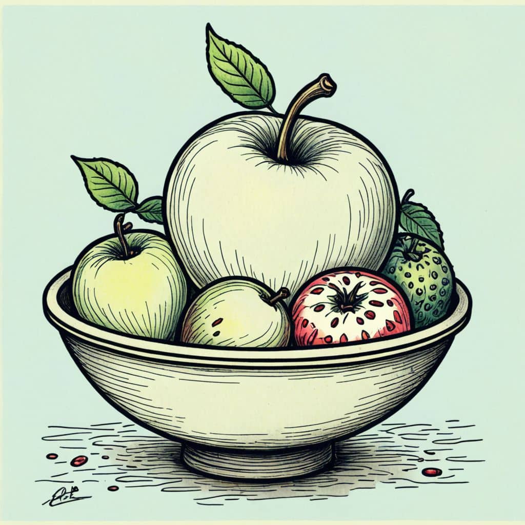 Colored Apple sitting in a fruit bowl