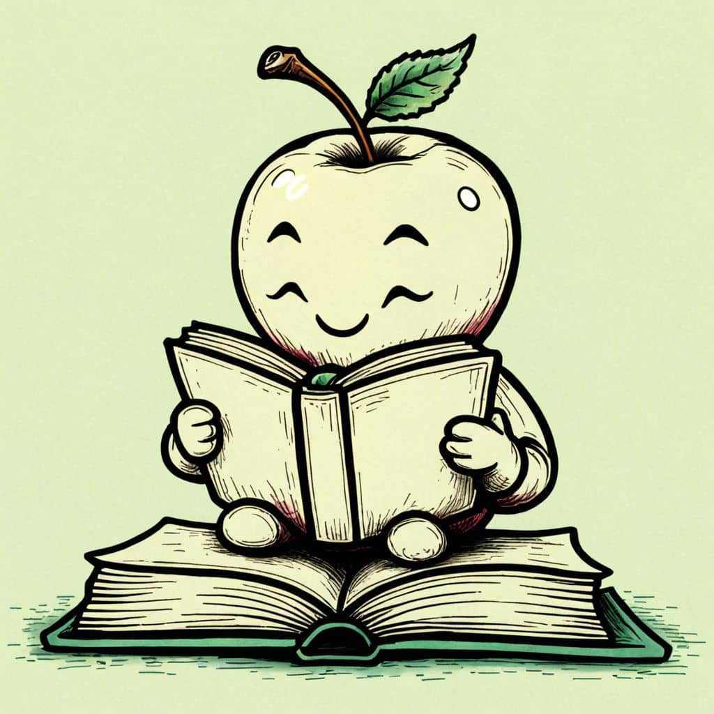 Colored Apple reading a book