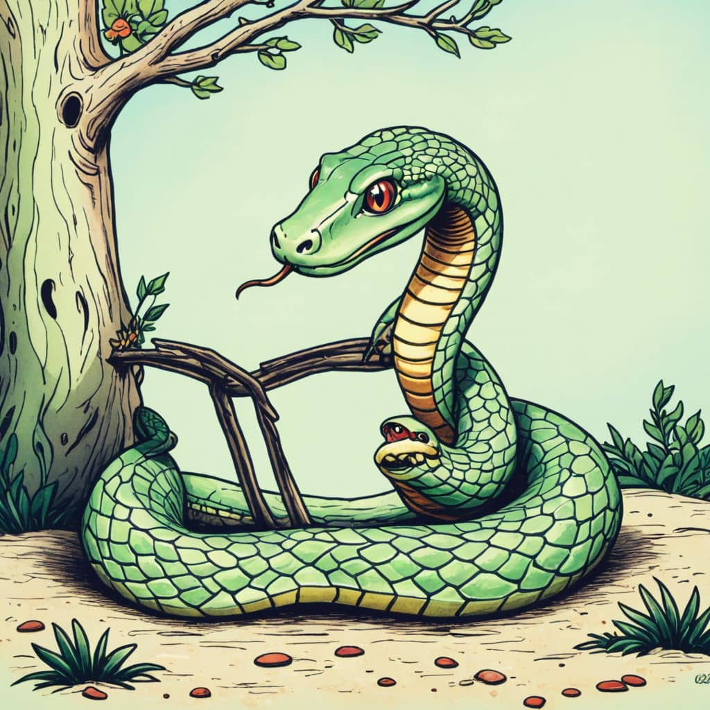 Colored Snake reading a fairy tale book
