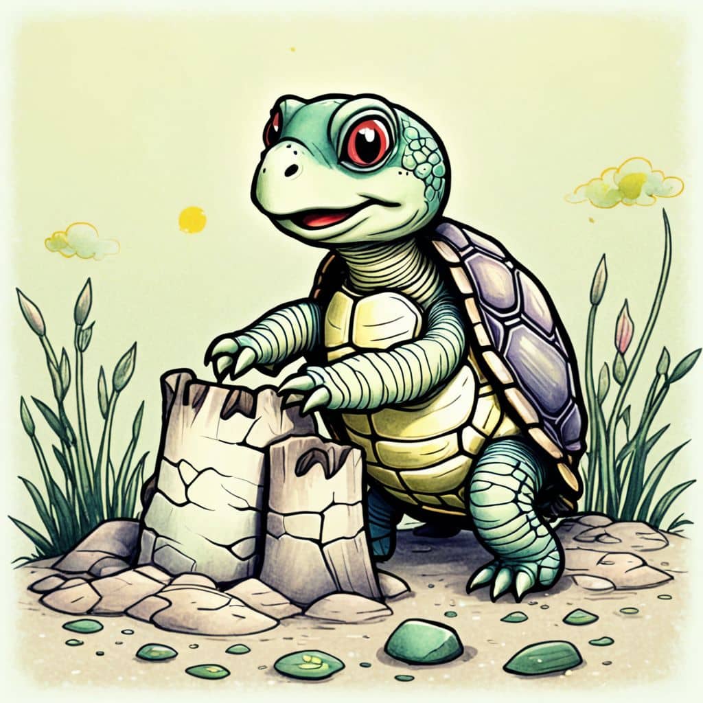 Colored Turtle building a sandcastle