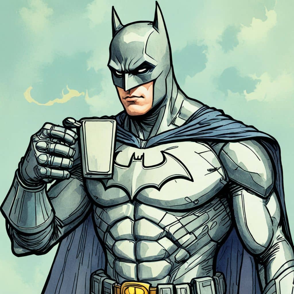 Colored Batman - the superhero from DC Comics holding a coffee mug