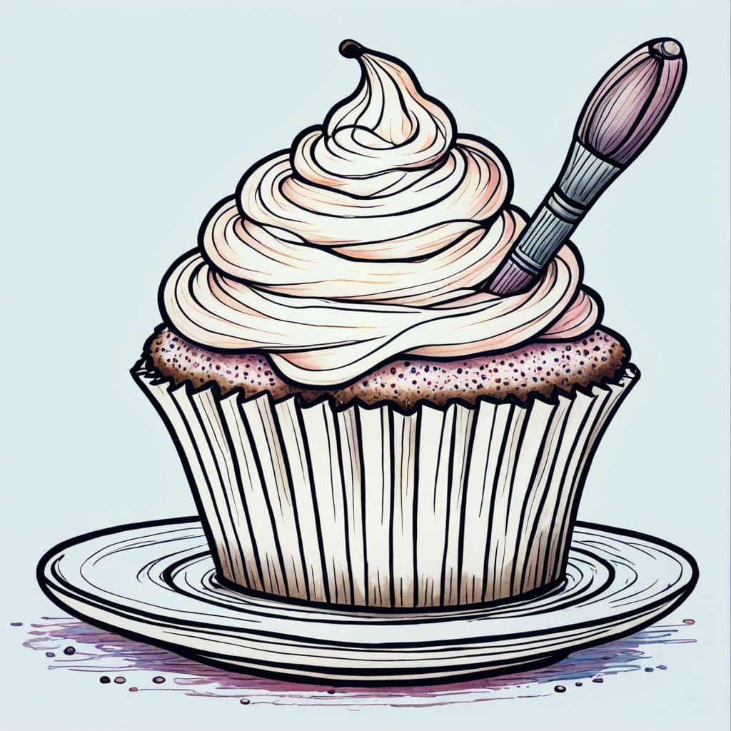 Colored Cupcake stirring batter with wooden spoon