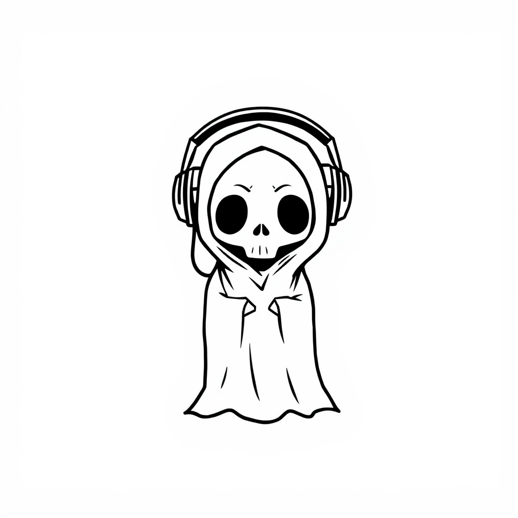 Grim Reaper wearing headphones