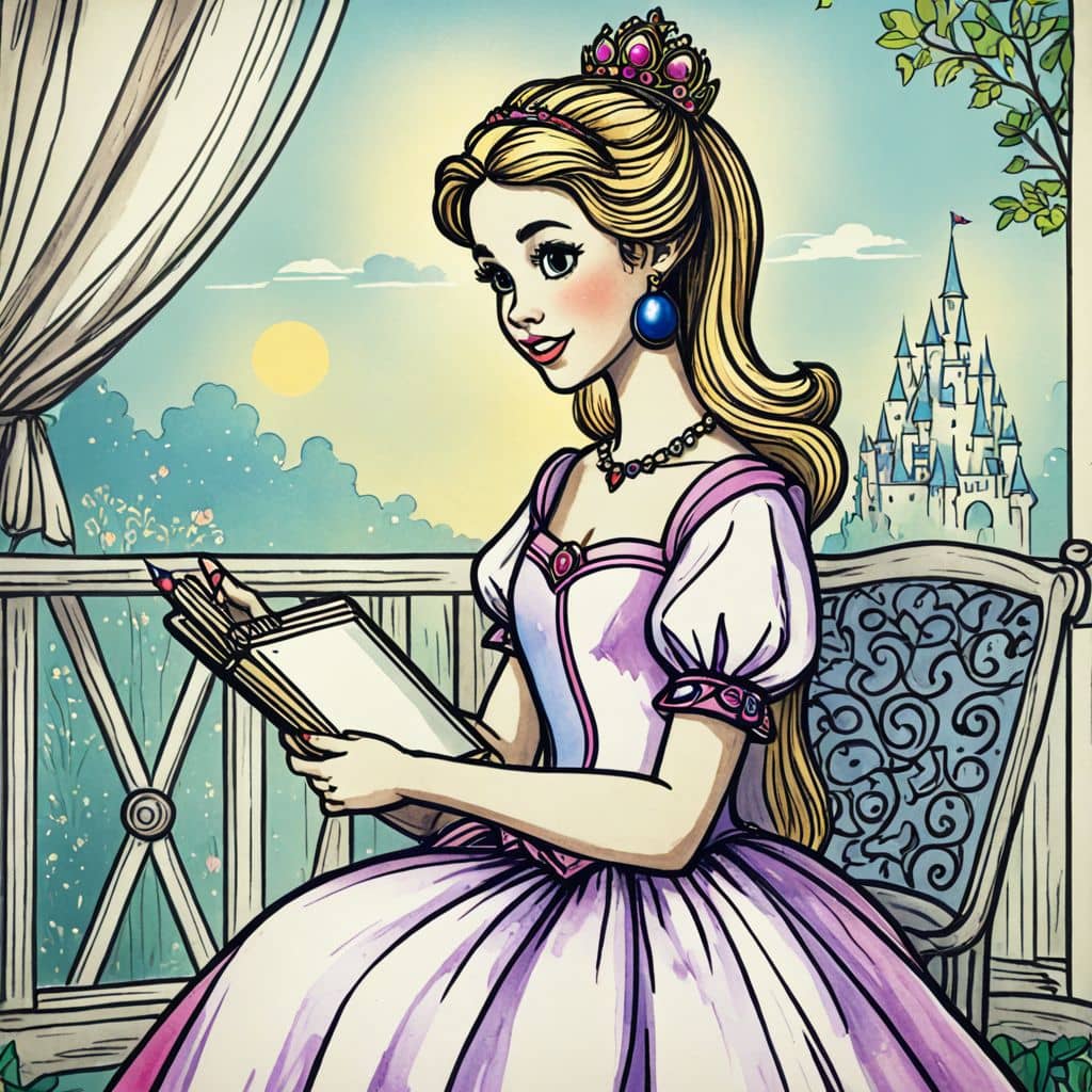 Colored Princess reading a book on her balcony