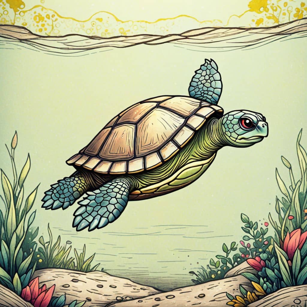 Colored Turtle swimming in the ocean