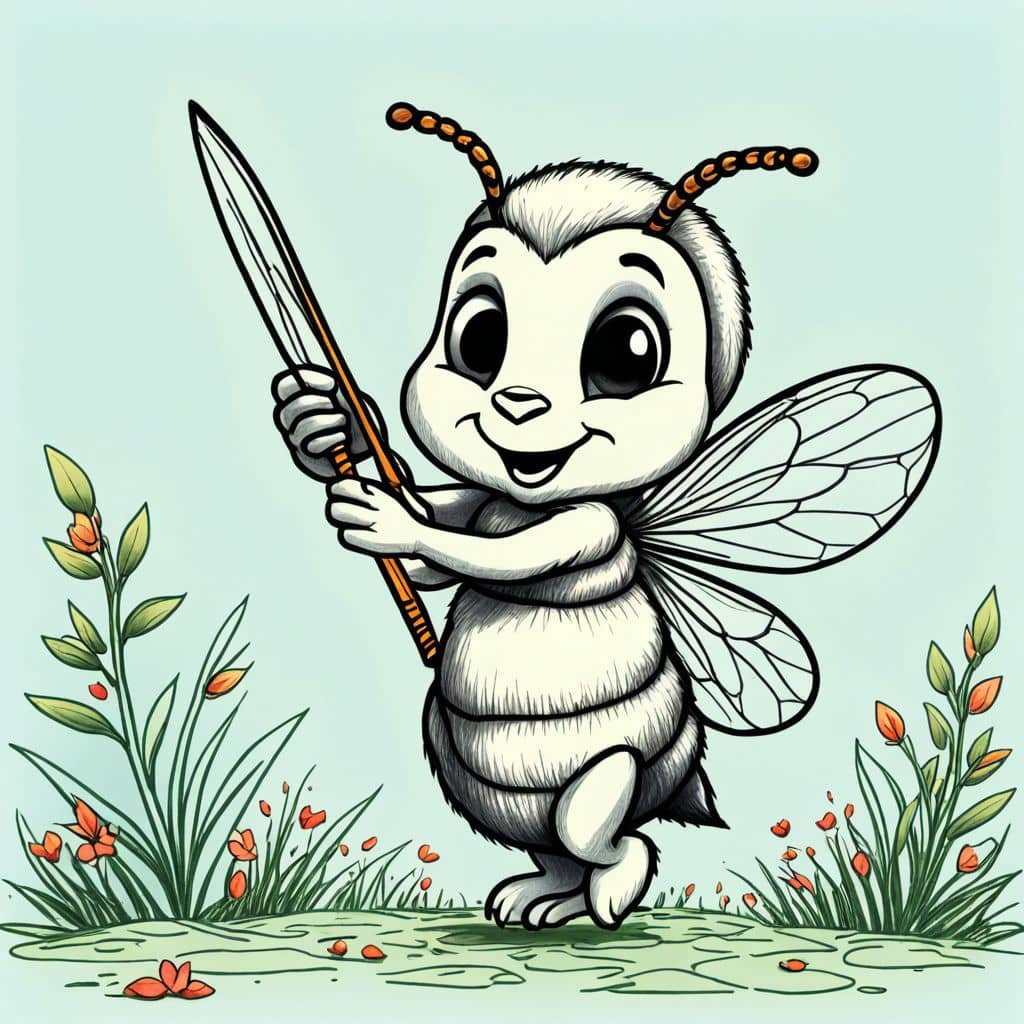 Colored Bee holding a pencil