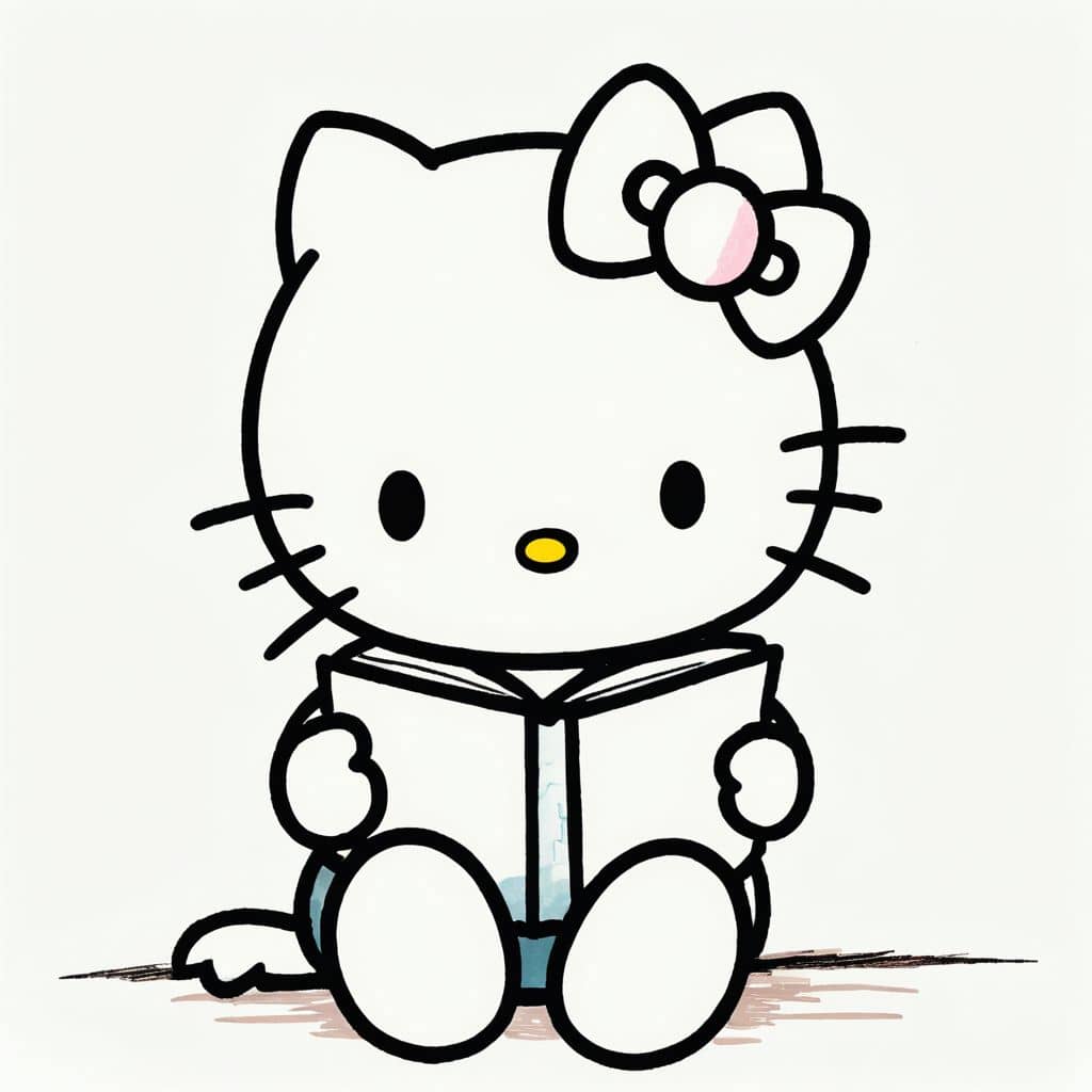 Colored Hello Kitty reading